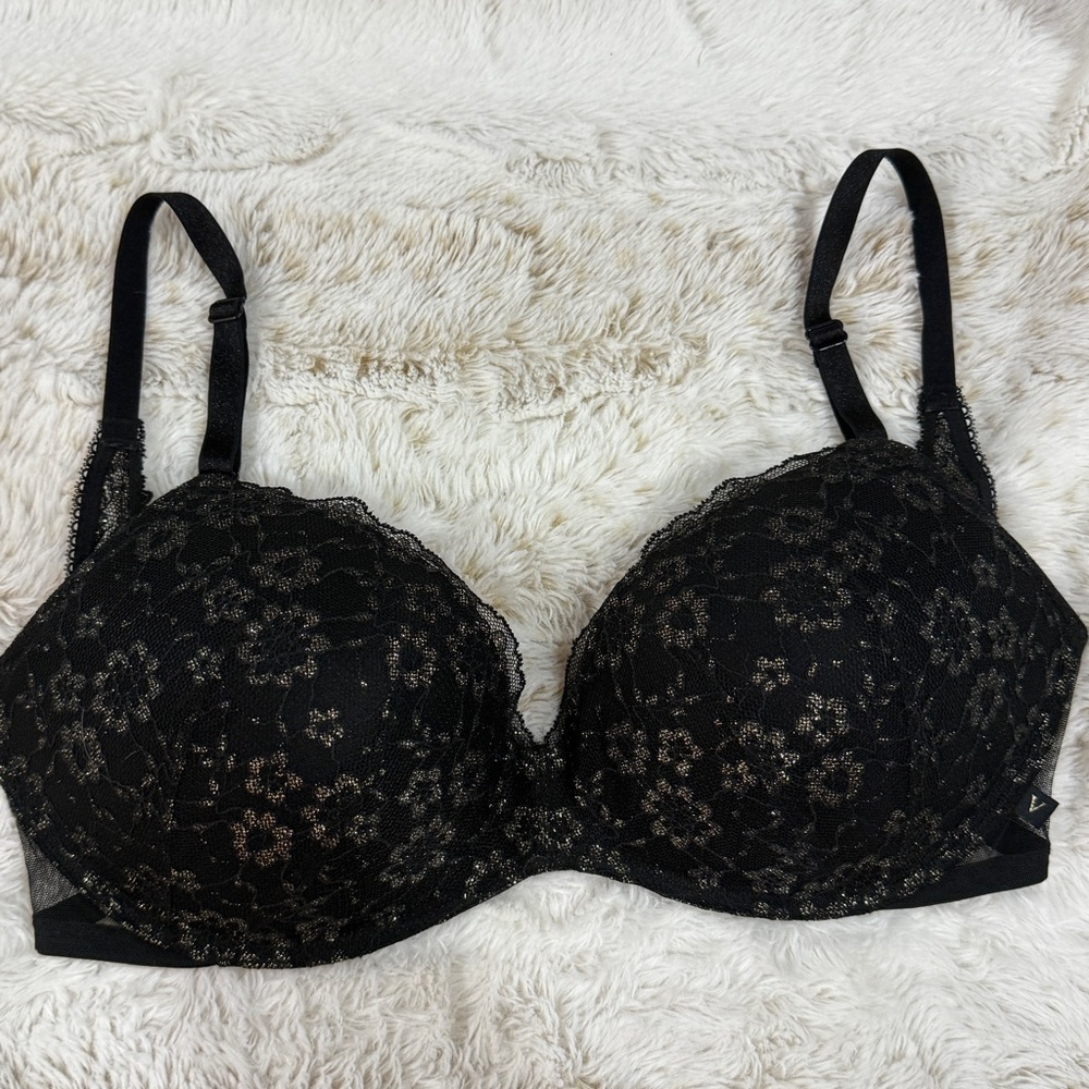 Victoria's Secret Padded Wireless Black Gold Foil Push-Up Bra 32DDD
